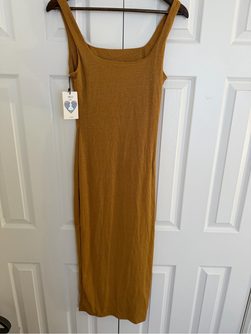 Sleeveless Square-Neck Midi Dress in Mustard